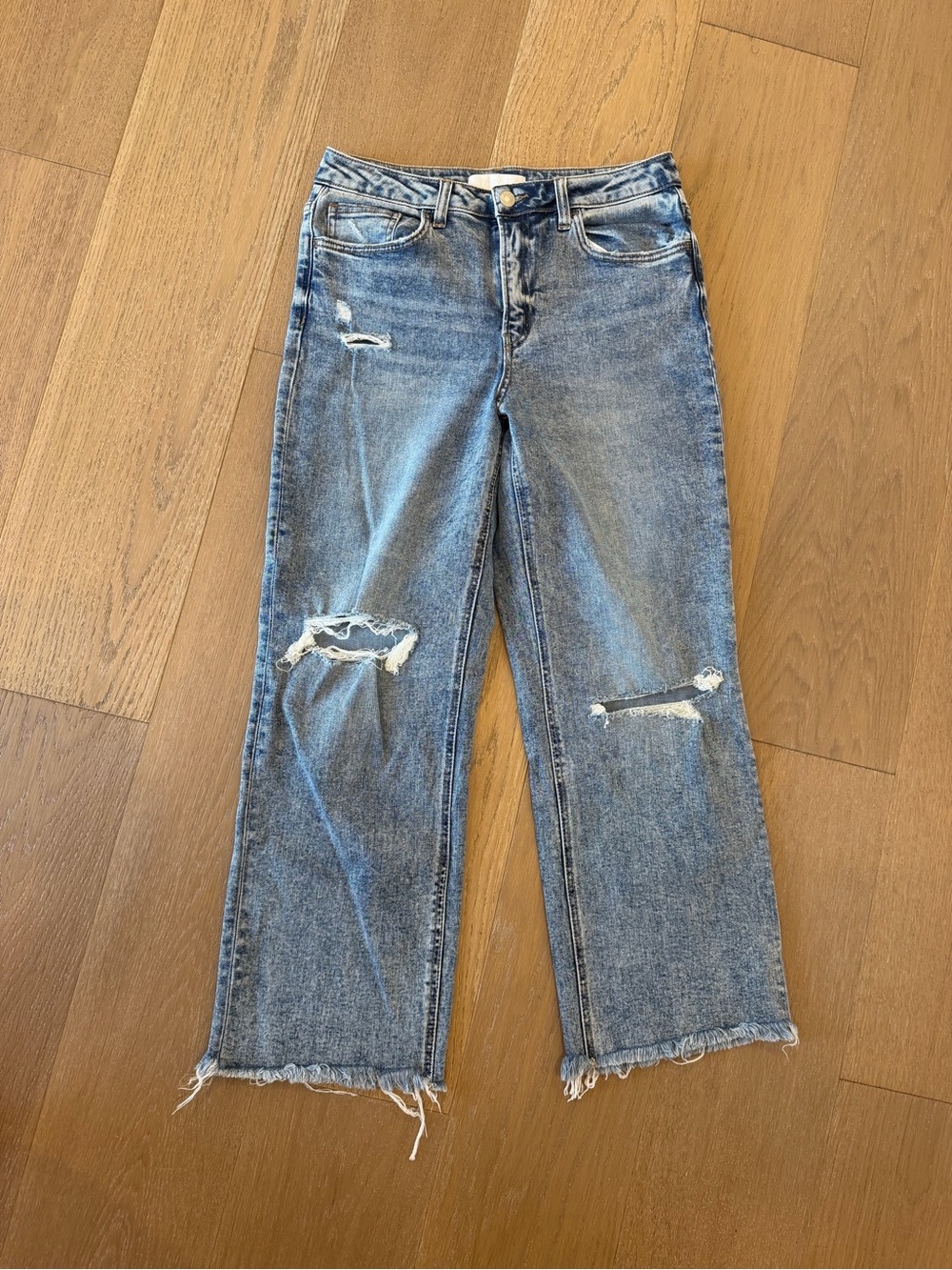 Women's Straight-Leg Distressed Jeans - Light Blue
